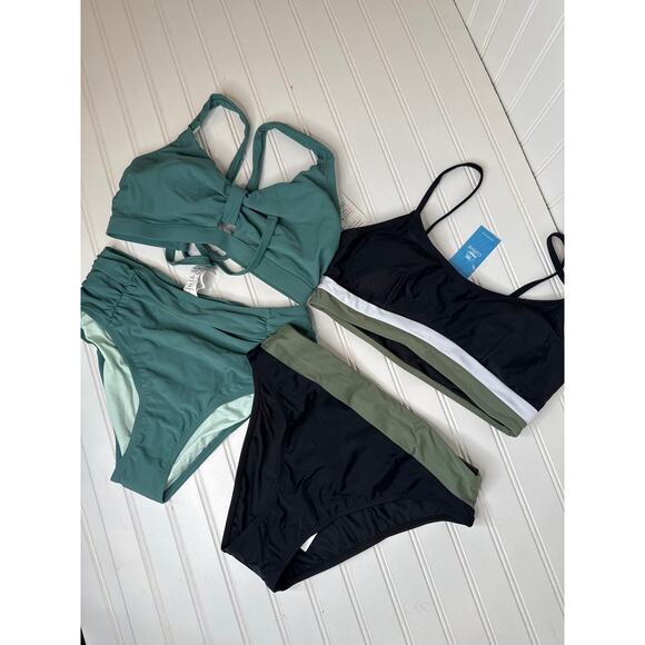 NWT Cupshe Black Colorblock Bralette & High Waist Bikini Swimsuit BUNDLE Size M - Picture 3 of 7